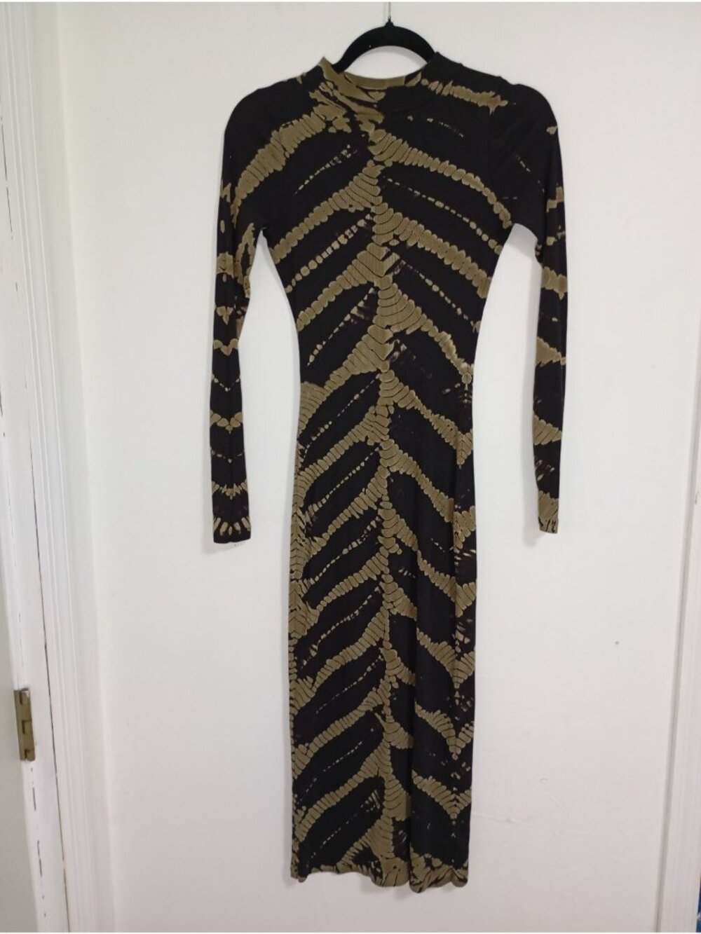 YFB Black & Olive Long Sleeve Ribbed Maxi Dress Tie-Dye Pattern Size XS